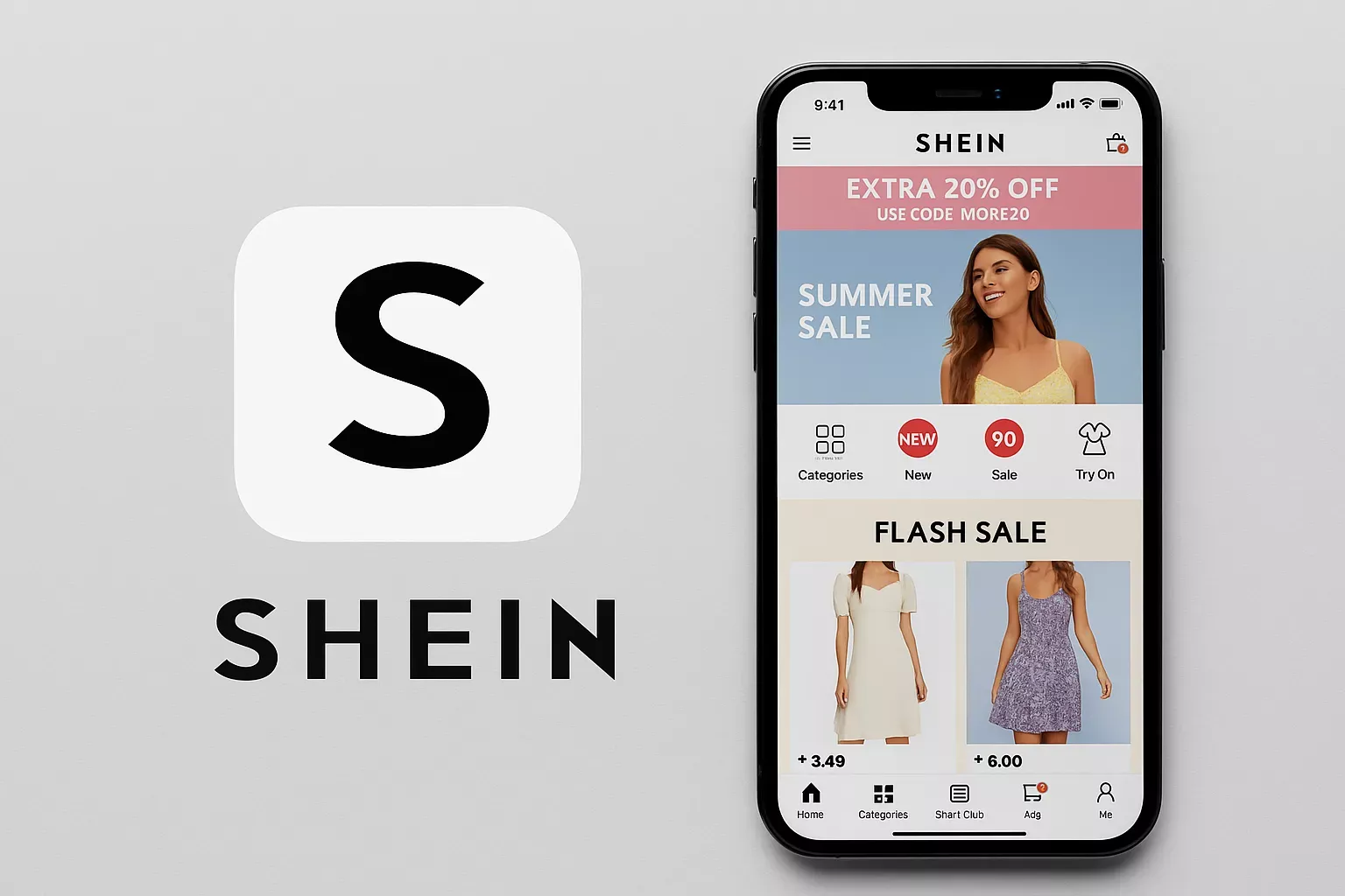 Annotated mockup of the Shein app showing addictive design patterns